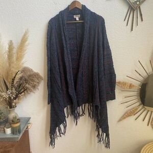 Forever 21 women’s long sleeve open front knit Boho Fringe oversized Cardigan S